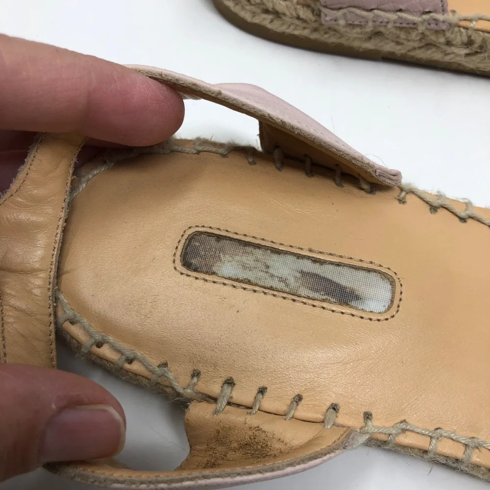 Longchamp Espadrilles Flats Womens 41 US 10 Pink Leather Ankle Strap Summer Boho